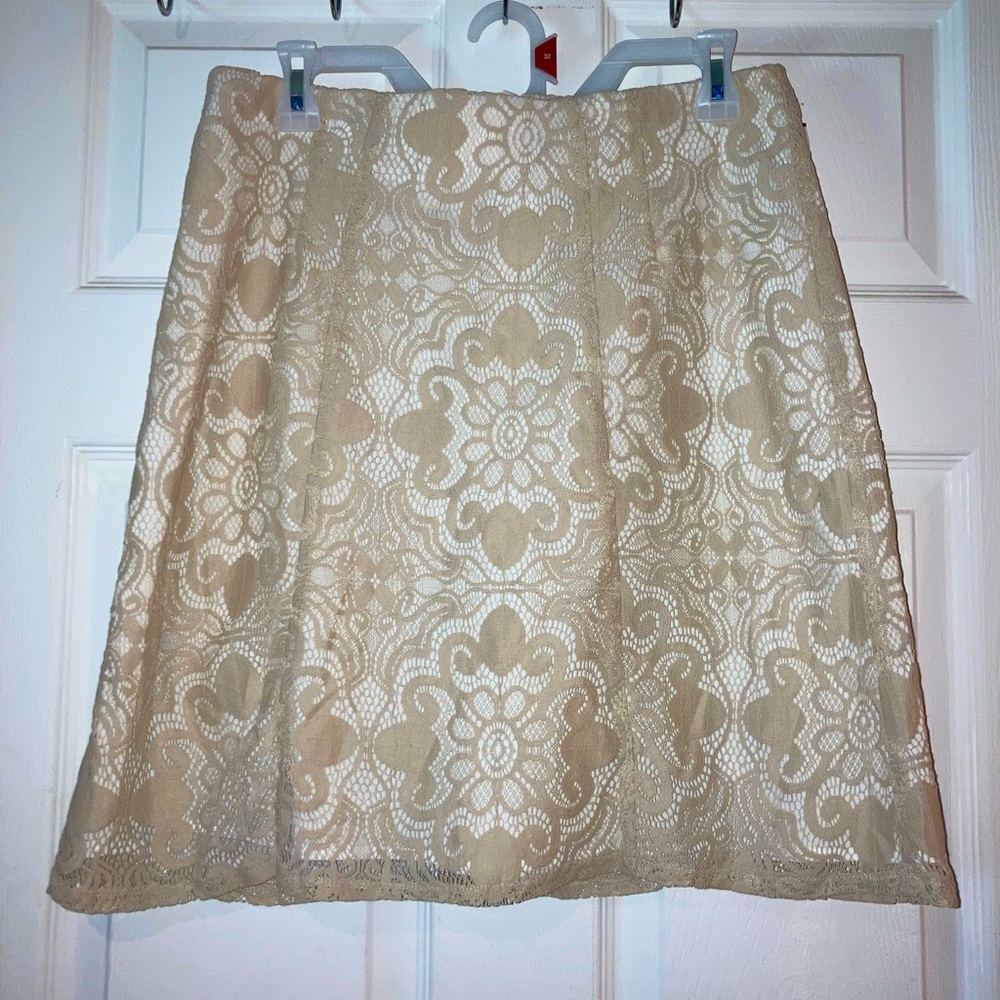 New York and Company Beige Lace Skirt